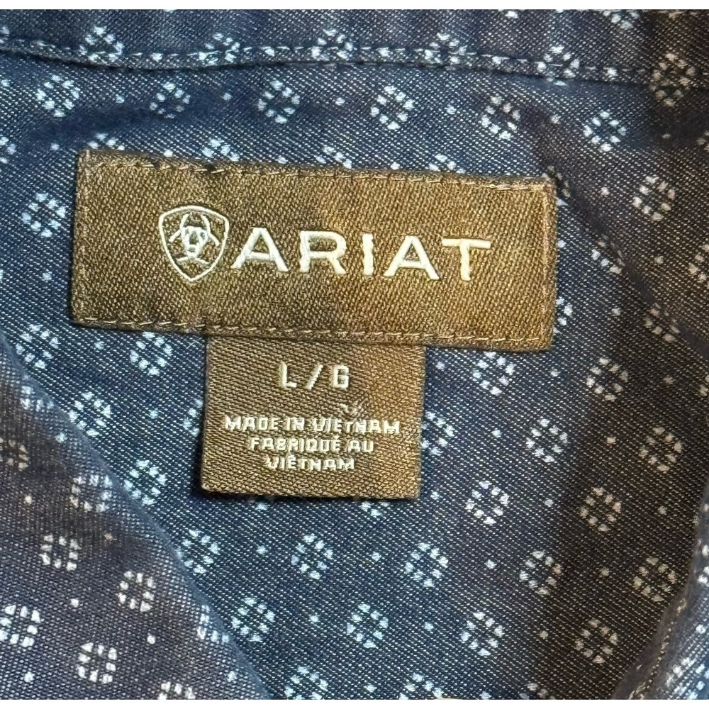 Ariat Blue Geometric Western Cowboy Ranch Long Sleeve Button‎ Down Shirt Men's L - Picture 4 of 10